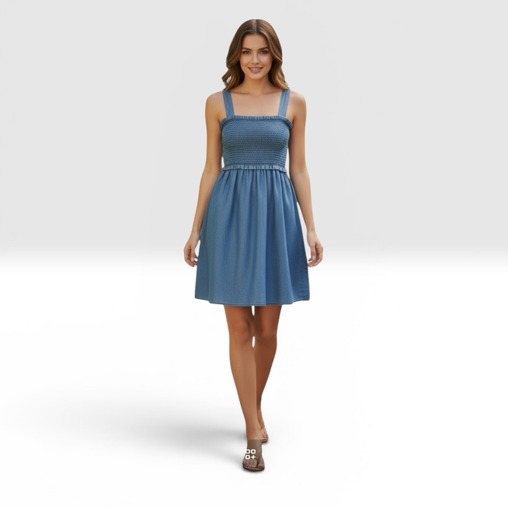 Ana NWT A New Approach A-Line Smocked Dress Womens XS Blue Cotton Sleeveless